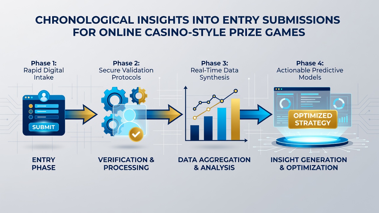 Infographic displaying submission volume trends and key technological milestones in prize game entries through 2026