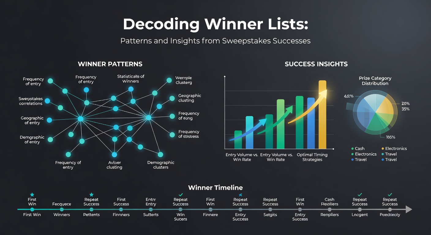 A bar graph illustrating repeat winner frequencies across multiple sweepstakes promotions, with data points on entry volumes and prize tiers