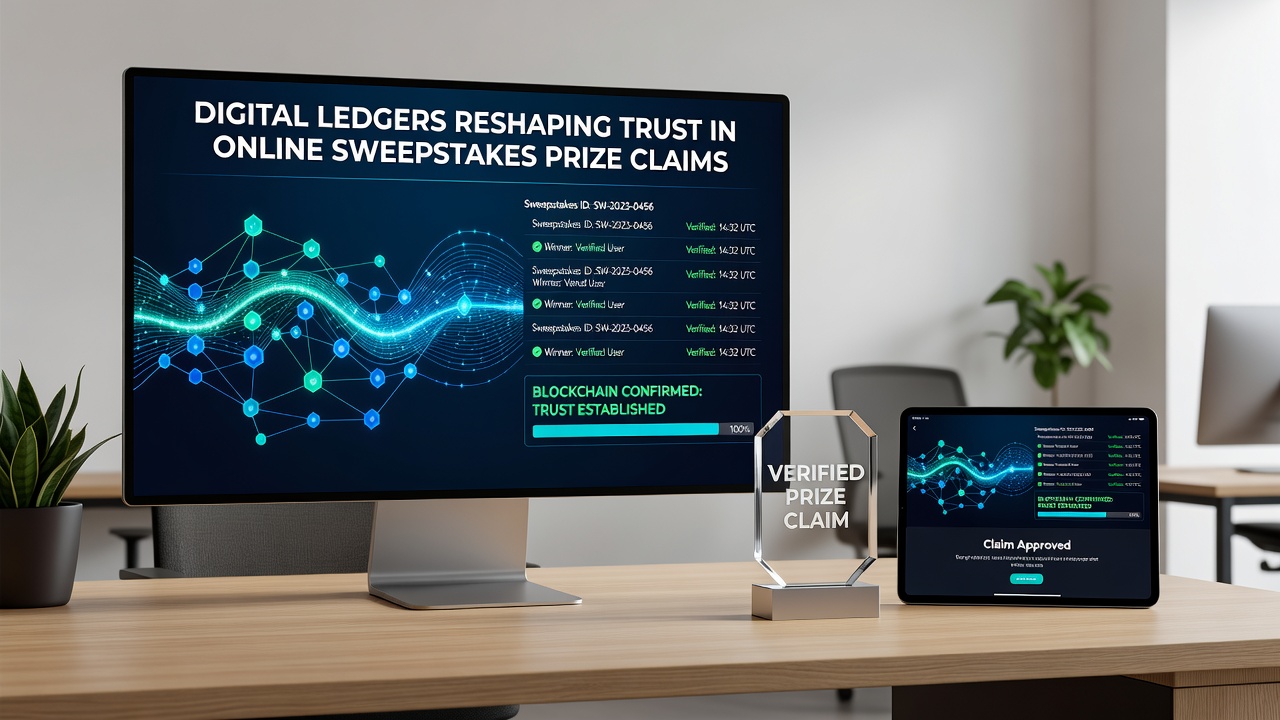 Example of a distributed ledger dashboard displaying verified sweepstakes prize claim entries