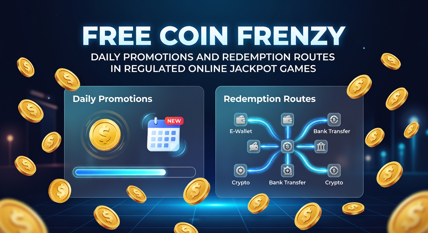 Vibrant screenshot of a daily free coin frenzy promotion dashboard in a regulated online jackpot platform, showing stacked bonuses and jackpot meters
