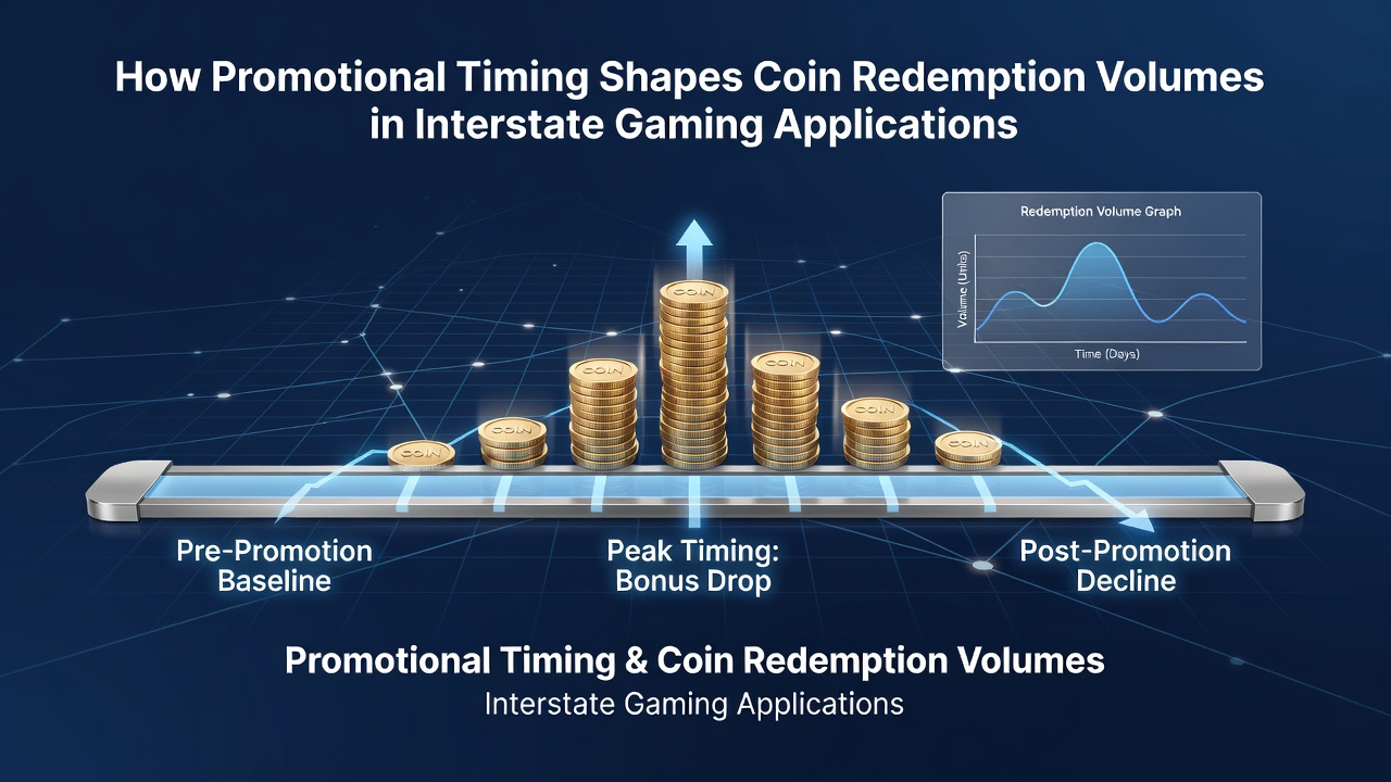 Graph displaying coin redemption volume fluctuations by promotional timing across multi-state gaming platforms