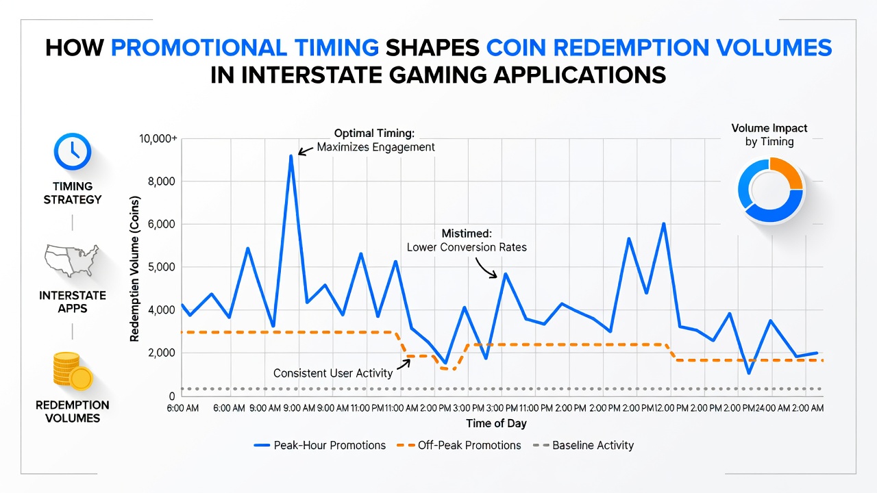 Calendar view of promotional events and corresponding redemption volume changes in interstate gaming systems