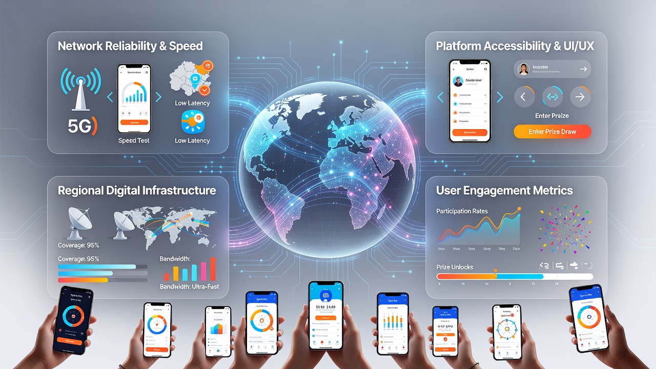 Global map highlighting connectivity zones and participation trends in digital prize ecosystems