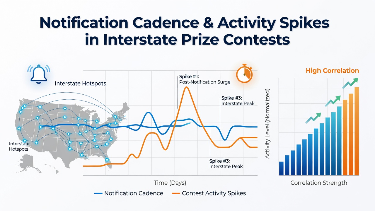 Dashboard visualization of activity metrics during different notification schedules in cross-state prize events
