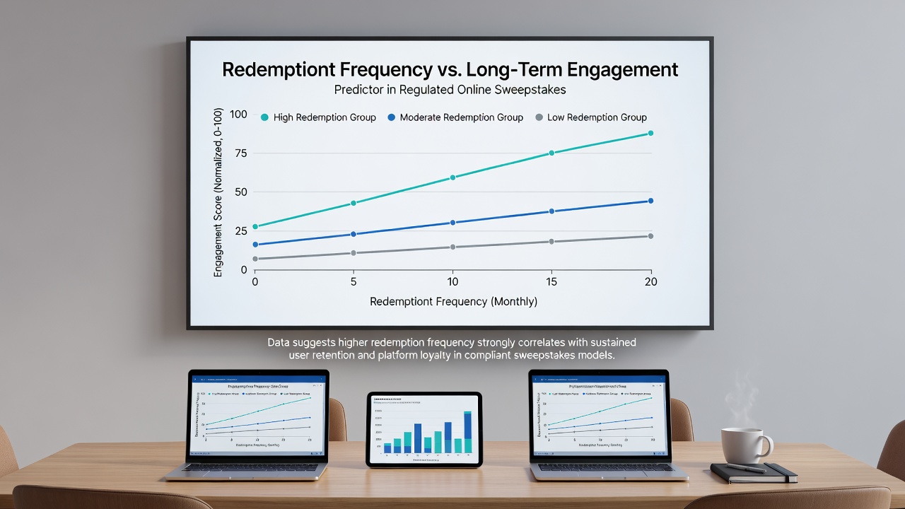 Analytical dashboard displaying long-term engagement curves segmented by redemption frequency levels