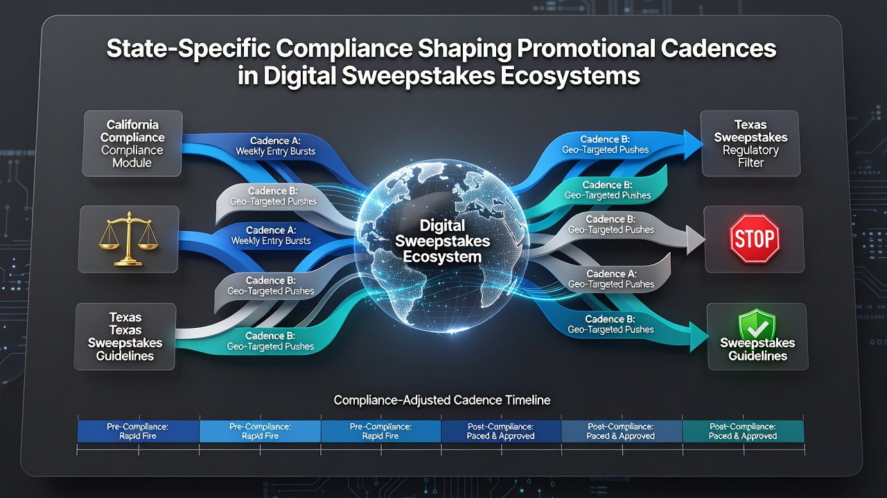Analytics dashboard showing state-by-state promotional cadence adjustments and compliance metrics