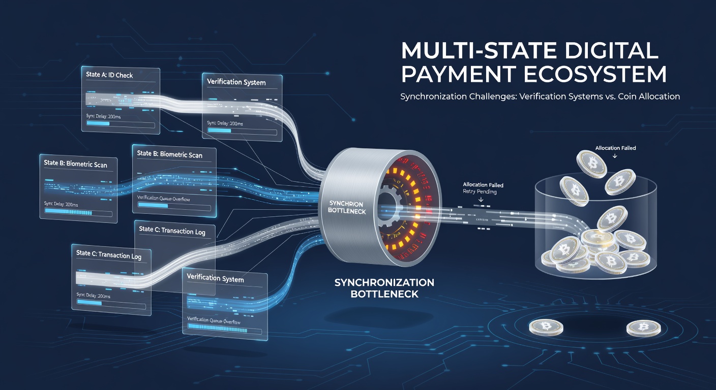 Data flow diagram showing verification and coin allocation synchronization gaps