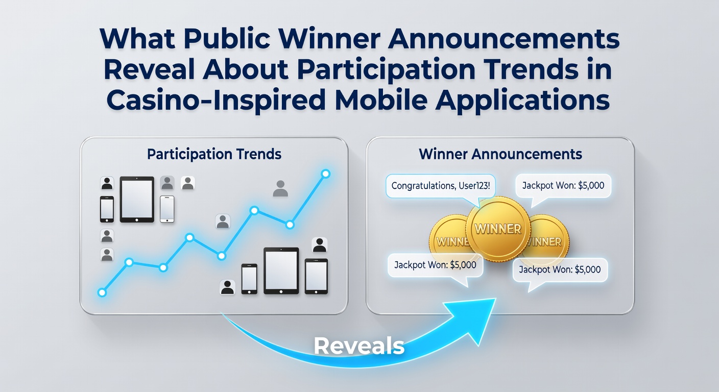 Public winner announcements displayed on a mobile app screen showing recent prize winners and participation data trends